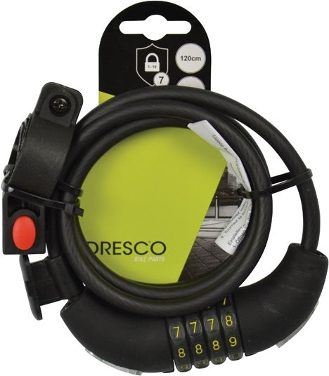 Dresco Cable Locker 4 Digit Combination Bicycle Cable Lock with Combination Black 120cm Ø8mm