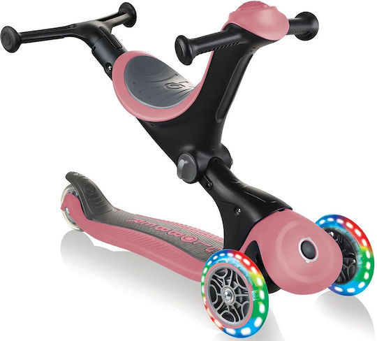 Globber Kids Scooter Go-Up Deluxe Lights 3-Wheel with Seat for 3+ Years Pastel Deep Pink