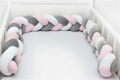 Crib Bumpers Braided Inside White Grey Pink 210cm