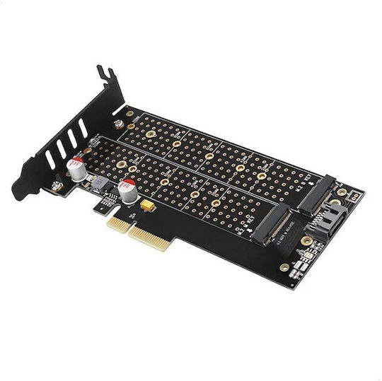 Placă Axagon PCI-Express 3.0 4x 2 SSD M.2 de până la 110mm NVMe + SATA Dual Voltage PCEM2-D
