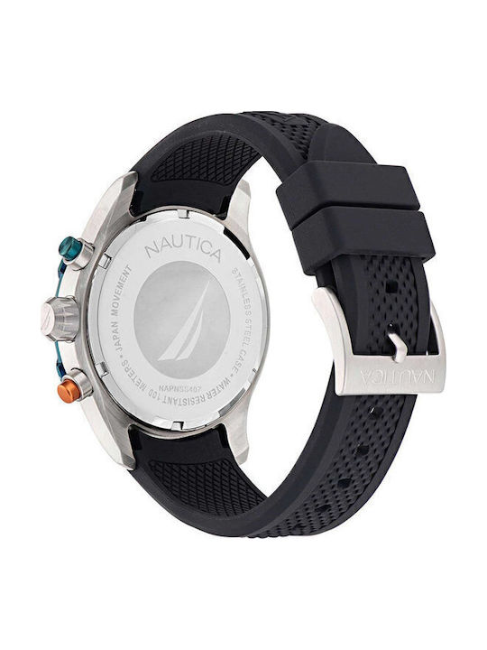 Nautica Men's Watch 46mm Chronograph Battery with Black Rubber Strap