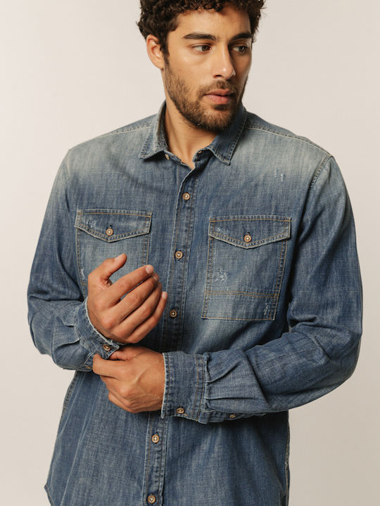 Edward Jeans Men's Shirt Long Sleeve Denim Blue