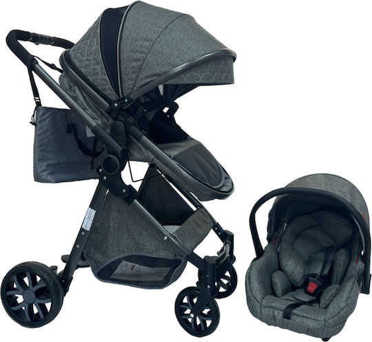 ForAll Monaco Adjustable 3 in 1 Baby Stroller Suitable for Newborn Grey-Black