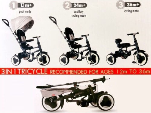 Q Play Rito Convertible with Parental Handle 3 in 1 for 10 Months Black