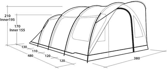 Outwell Sky 6 Summer Camping Tent Tunnel Grey With Double Cloth For 6 People 320x480x200cm