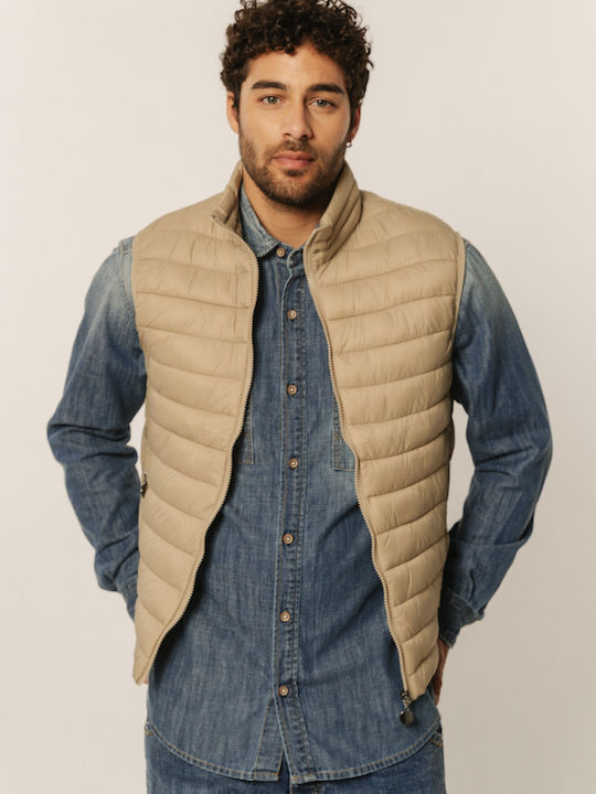 Edward Jeans Men's Sleeveless Puffer Jacket Beige