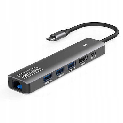 Zenwire USB-C Stație de andocare cu HDMI 4K PD Ethernet Gri (1047858922)