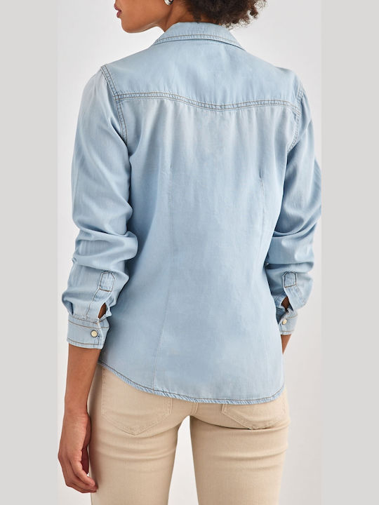 Long Sleeve Women's Denim Shirt Light Blue