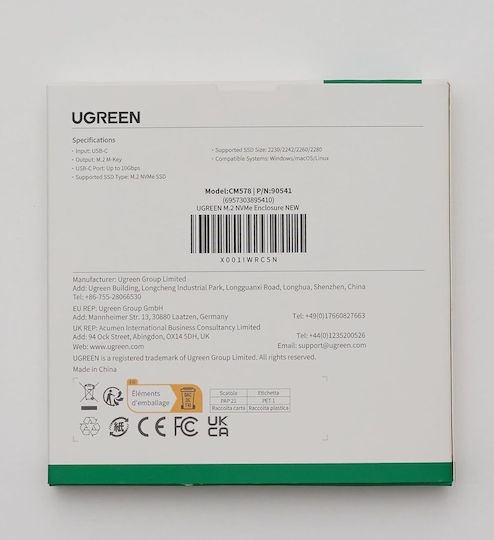 Ugreen CM578 Case for Hard Drive M.2 PCI Express with Connection Type-C