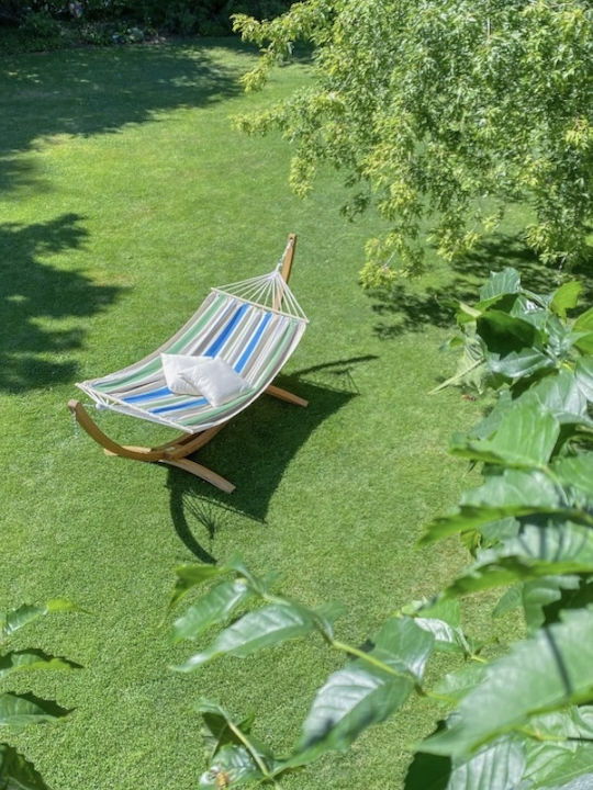 Hamac cu Bară de Lemn Chillounge Palma Green Bay & Suport din Eucalipt