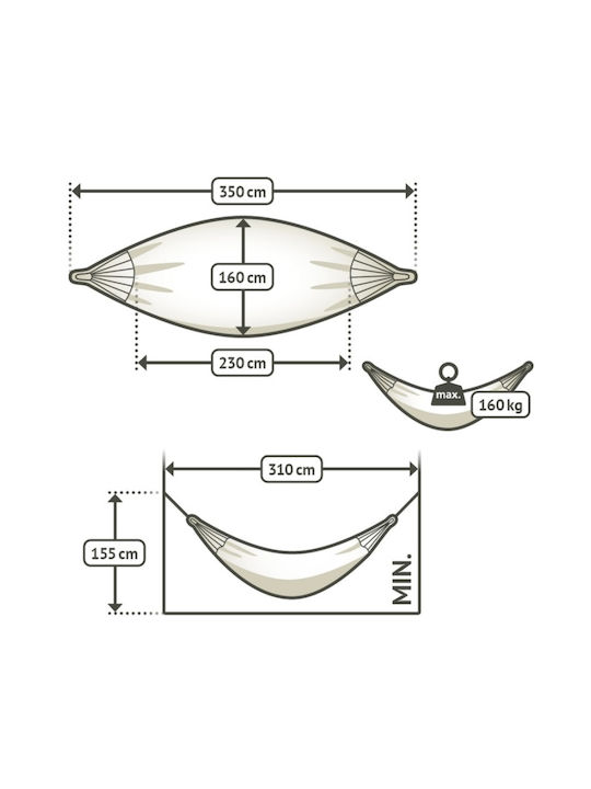 Showood Αιώρα Διπλή Υφασμάτινη Γκρι 350x160εκ.