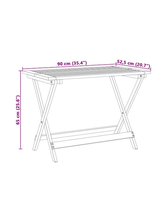 Sitting Room Table for Small Outdoor Spaces made of Acacia Foldable Solid Acacia Wood 90x52.5x65cm