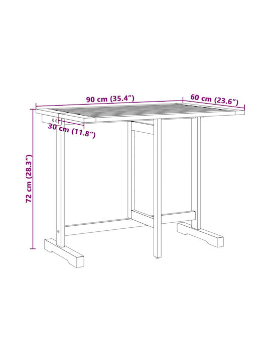 Wooden Garden & Terrace Table for Small Spaces Foldable Solid Acacia Wood 90x60x72cm