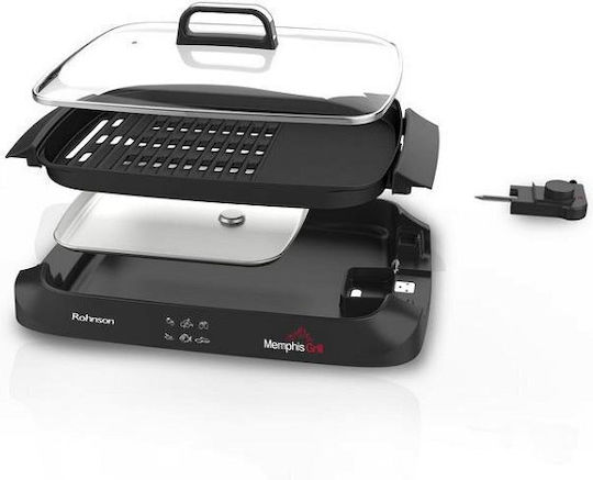 Rohnson Tabletop Electric Grill Aluminium Smooth Plate 2000W with Lid and Adjustable Thermostat 40cmx30cmcm