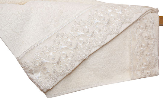 Viopros No 5 Bridal Towel with Lace Ecru 50x100 cm