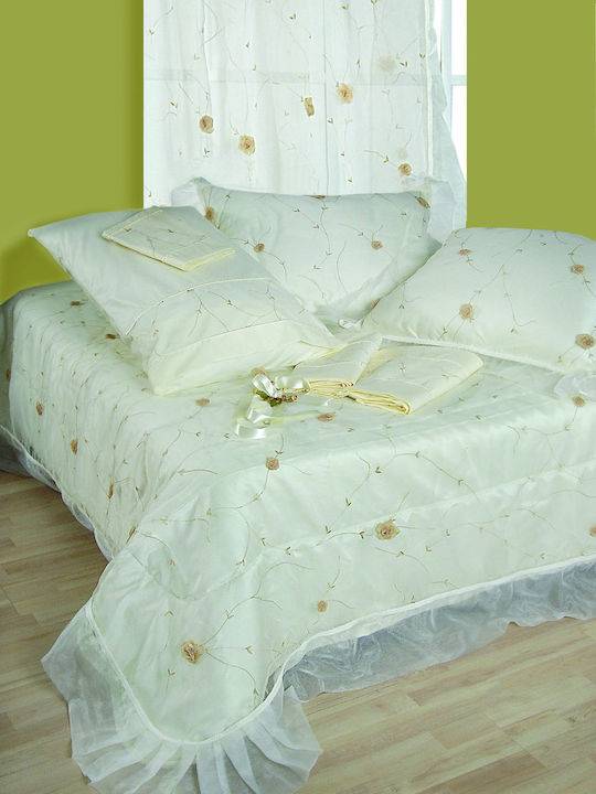 Viopros Bridal Blanket Set Queen with 2 Pillowcases Ecru 240x250 cm