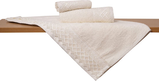 Viopros Νο 3 Bridal Towel Set 5pcs with Lace Ecru