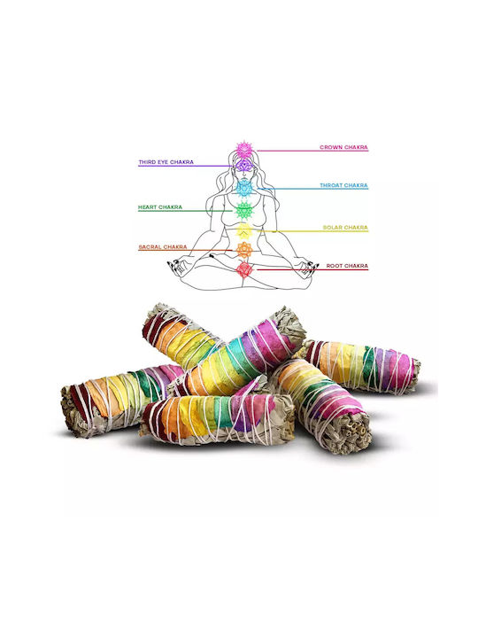 White Sage Smudge 7 Chakra Stick Ραβδί Θυμιάματος Λευκό Φασκόμηλο Ροδοπέταλα