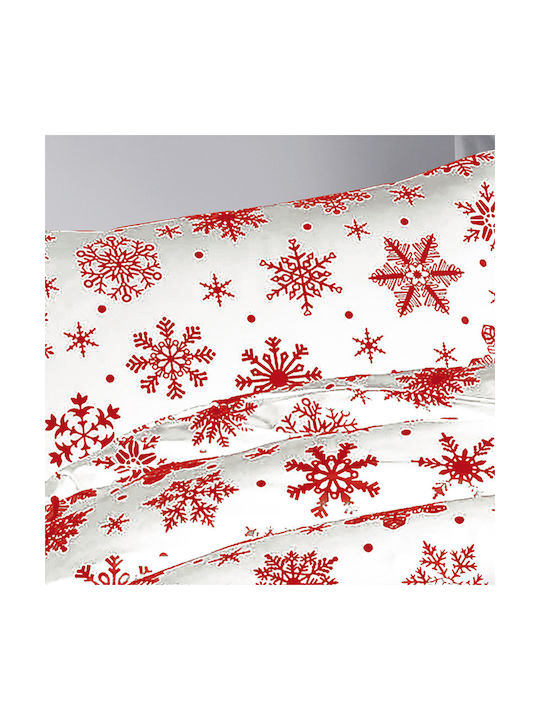 Dimcol Snowflake Pillowcase with Envelope Cover 462 White-Red 50x70cm.