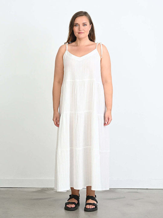 Bubble Chic Summer Dress with Ruffle White