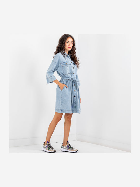 Midi Shirt Dress Denim Light Blue