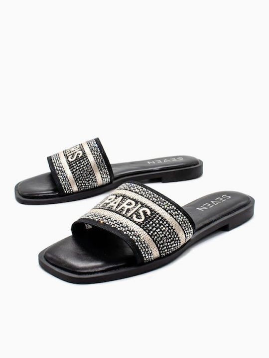 Seven Synthetic Leather Women's Sandals with Strass Black