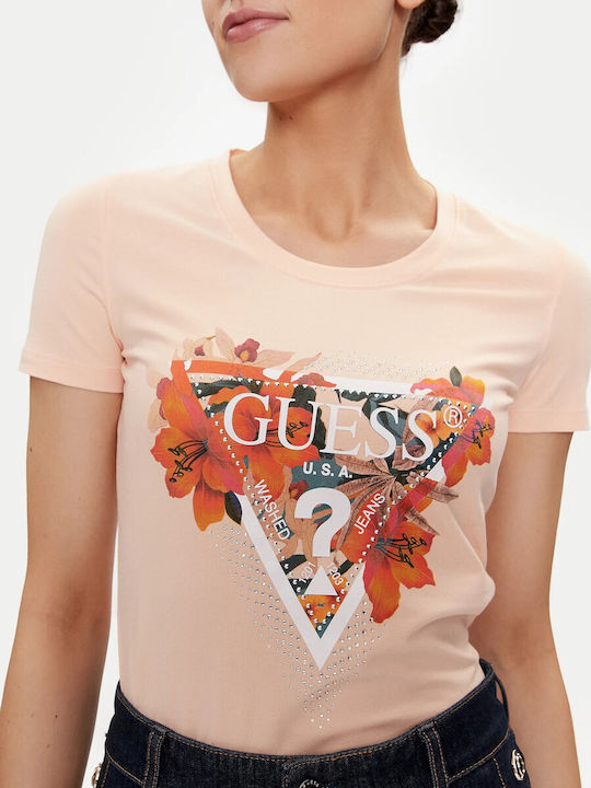 Guess Γυναικείο Αθλητικό T-shirt Floral Πορτοκαλί