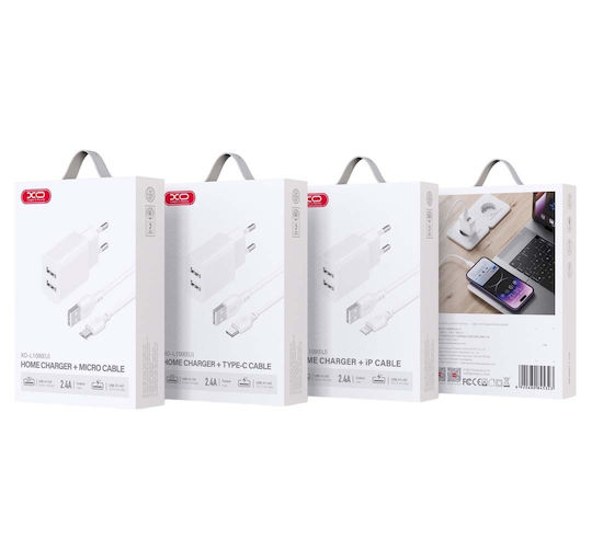 XO Charger with 2 USB-A Ports and Cable micro USB Whites (L109 UK)
