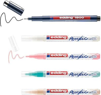 Set of Edding Acrylic Manga Drawing Markers, 5 Pieces