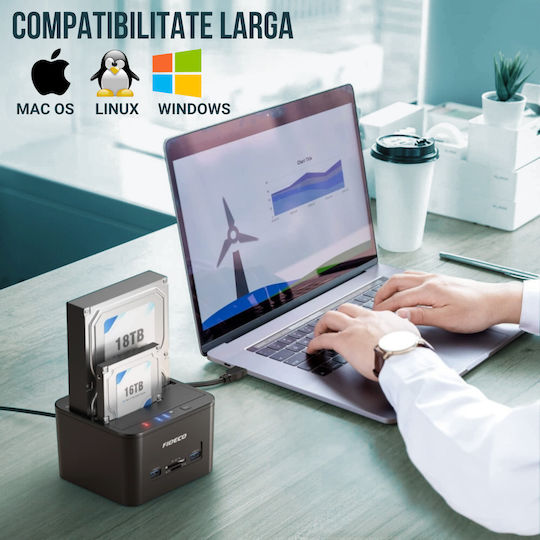 Fideco Docking Station pentru 2 Hard Disk-uri SATA 2.5" / 3.5" cu conectivitate USB 3.1 / USB 3.0