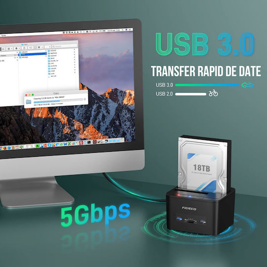 Fideco Docking Station pentru 2 Hard Disk-uri SATA 2.5" / 3.5" cu conectivitate USB 3.1 / USB 3.0