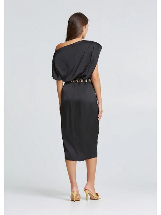 Lynne Satin Midi Skirt in Black color