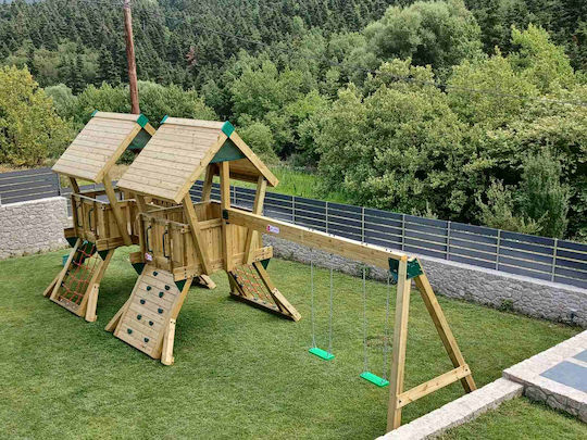 Showood Дървена Кула За Игра с Пързалка Многоцветна