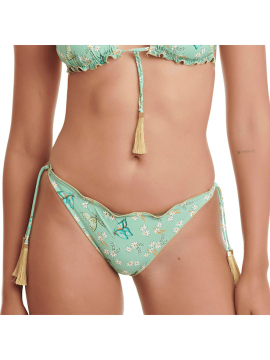 Bikini Slip με Κορδονάκια Μέντα