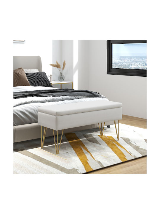 Stool Bench Stool Bed With Storage Space Upholstered with Fabric Cream 100x40x49cm