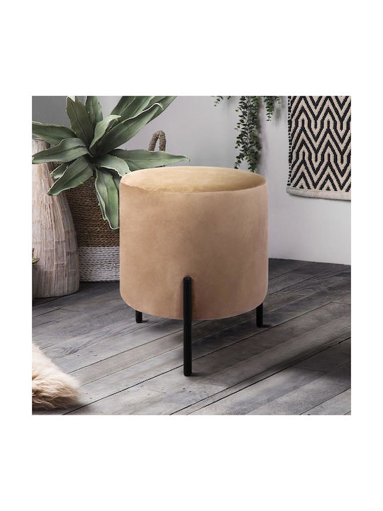 Stool For Living Room Upholstered with Velvet Lux Beige / Brown 33x33x38cm