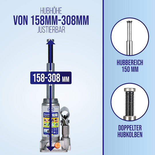 Alca Hydraulic Bottle Jack with Lifting Capacity up to 30.8cm and Weight Capacity up to 2 Tons