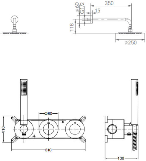 Imex Set Mixer & Cap Duș Îngropată pentru Duș Negru