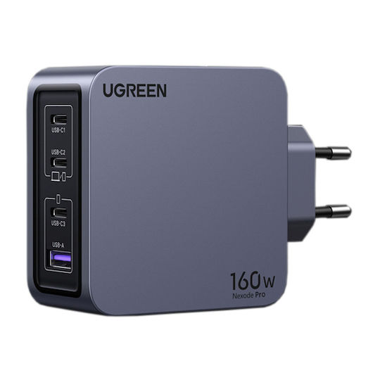 Ugreen Charger GaN with USB-A Port and 3 USB-C Ports and Cable USB-C - USB-C 160W Power Delivery Blacks (Nexode Pro)