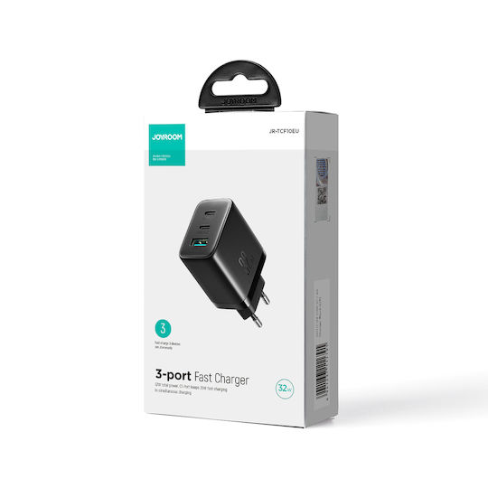 Joyroom Φορτιστής Χωρίς Καλώδιο με Θύρα USB-A και 2 Θύρες USB-C 32W Μαύρος (JR-TCF10)