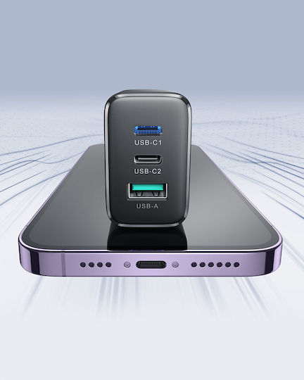 Joyroom Φορτιστής Χωρίς Καλώδιο με Θύρα USB-A και 2 Θύρες USB-C 32W Μαύρος (JR-TCF10)
