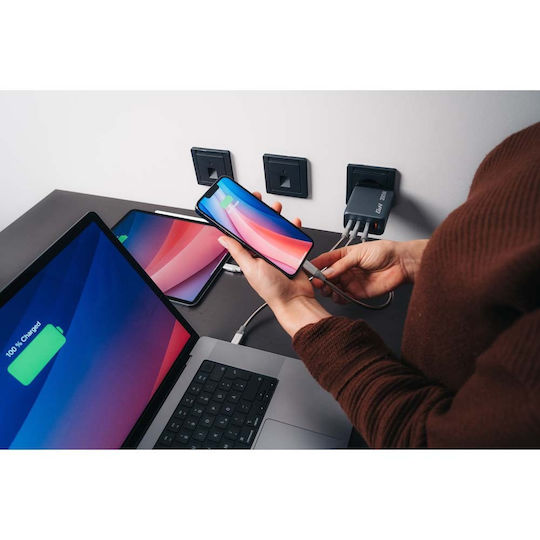 Verbatim Φορτιστής Χωρίς Καλώδιο GaN με Θύρα USB-A και 3 Θύρες USB-C 200W Power Delivery / Quick Charge 3.0 Γκρι (GNC-200)