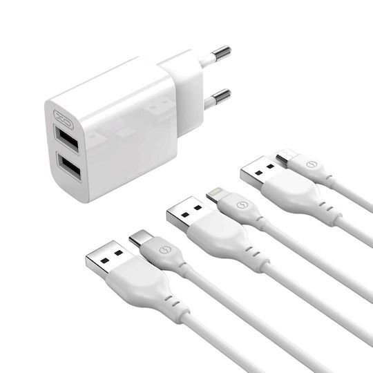 XO Ladegerät mit 2 USB-A Anschlüsse und Kabel Micro-USB Weißs (L109)