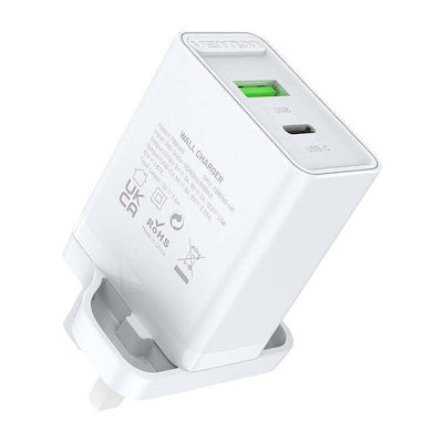 Vention Charger Without Cable with USB-A Port and USB-C Port Quick Charge 3.0 / Power Delivery White (056571)