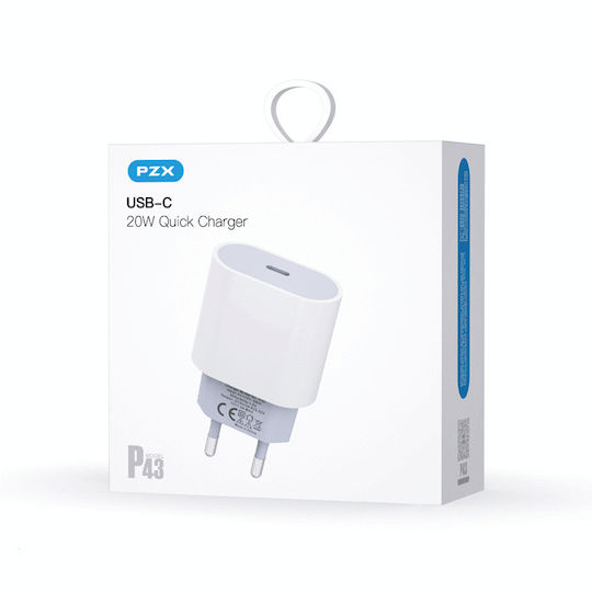 PZX Φορτιστής Χωρίς Καλώδιο με Θύρα USB-C Λευκός (PZX P43)