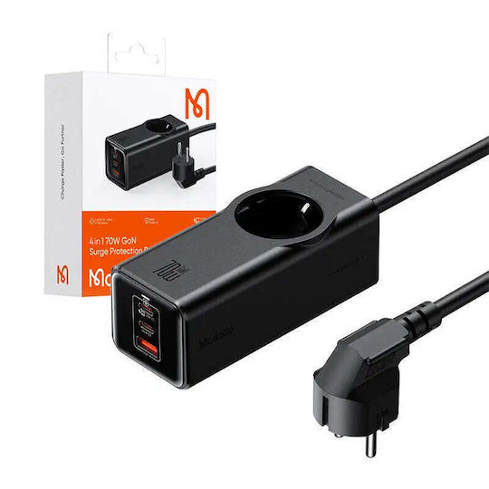 Mcdodo Charging Stand GaN with USB-A Port and 2 USB-C Ports 70W Power Delivery / Quick Charge 3.0 / Quick Charge 4.0 in Black color (462)