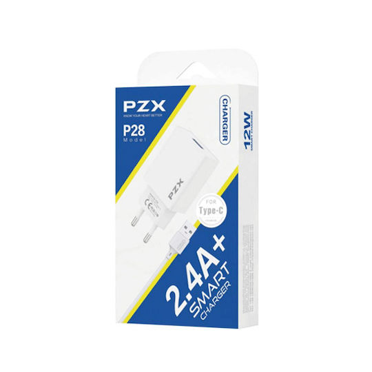 PZX Ladegerät mit USB-A Anschluss und Kabel USB-C Weißs (P28)