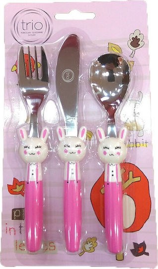 Cryspo Trio Set Baby Besteck Bunny aus Metall Rosa 3Stück