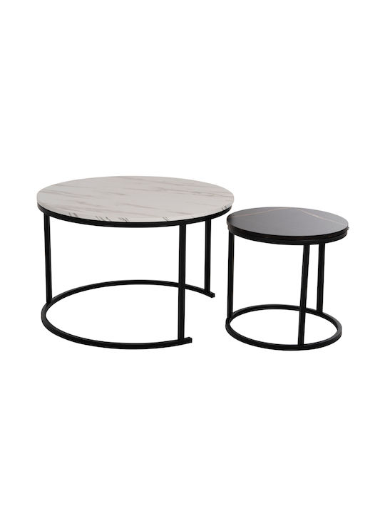 Round Wooden Marble Zigon Set 2 Pieces 80x80x48cm