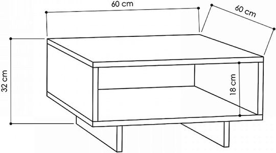 Quadratischer Zentraler Kaffeetisch Hola Holz Weiß M60xB60xH32cm